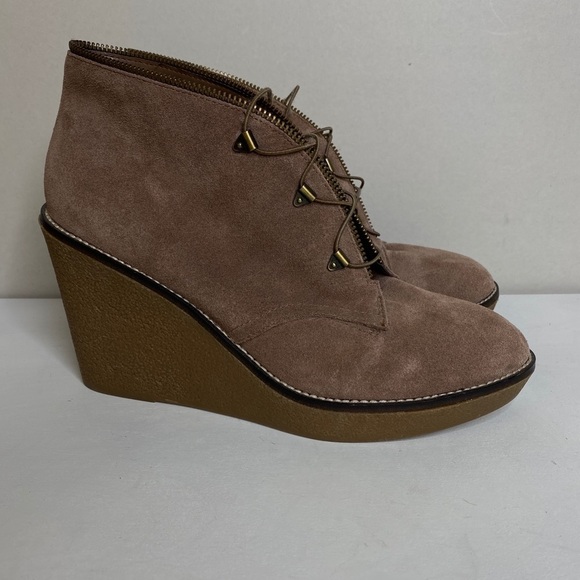 Fergie Ophelia Suede Leather Wedge Ankle Booties Boots - Picture 1 of 11